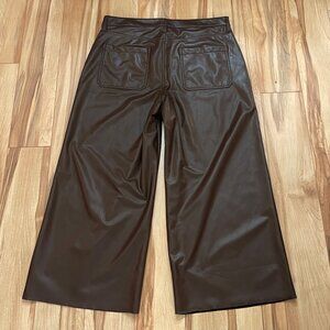 NWOT Banana Republic Fac. Vegan Leather Cropped Wide-Leg Pant Brown, S 32/14
